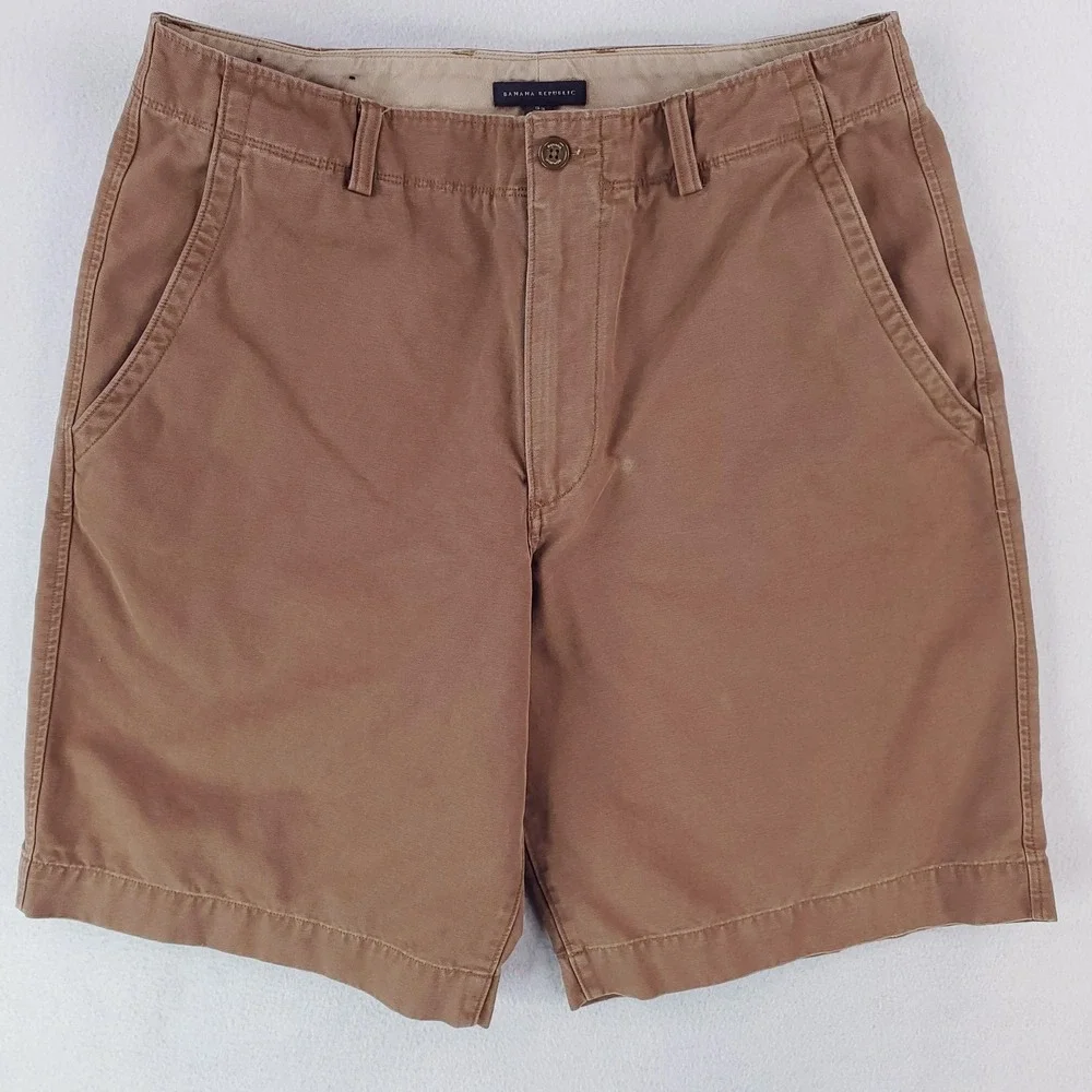 Banana Republic Shorts Mens 35 Brown Chino Canvas Flat Front Back Flap Pockets